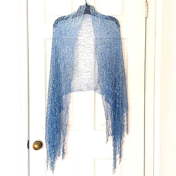 NWOT. Large crochet scarf/wrap with multi shades of blue and special yarn. - Picture 4 of 5